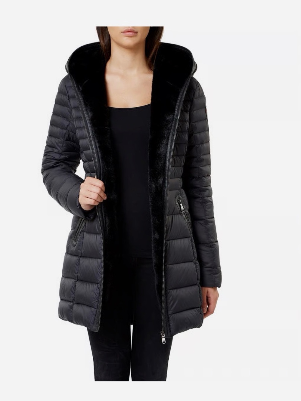 Pajar Women's Black Quilted Faux-Fur Trim Puffer Coat